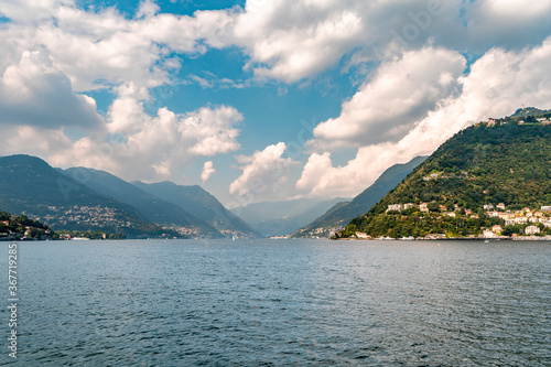 The beautiful como lake in italy seen from the boat