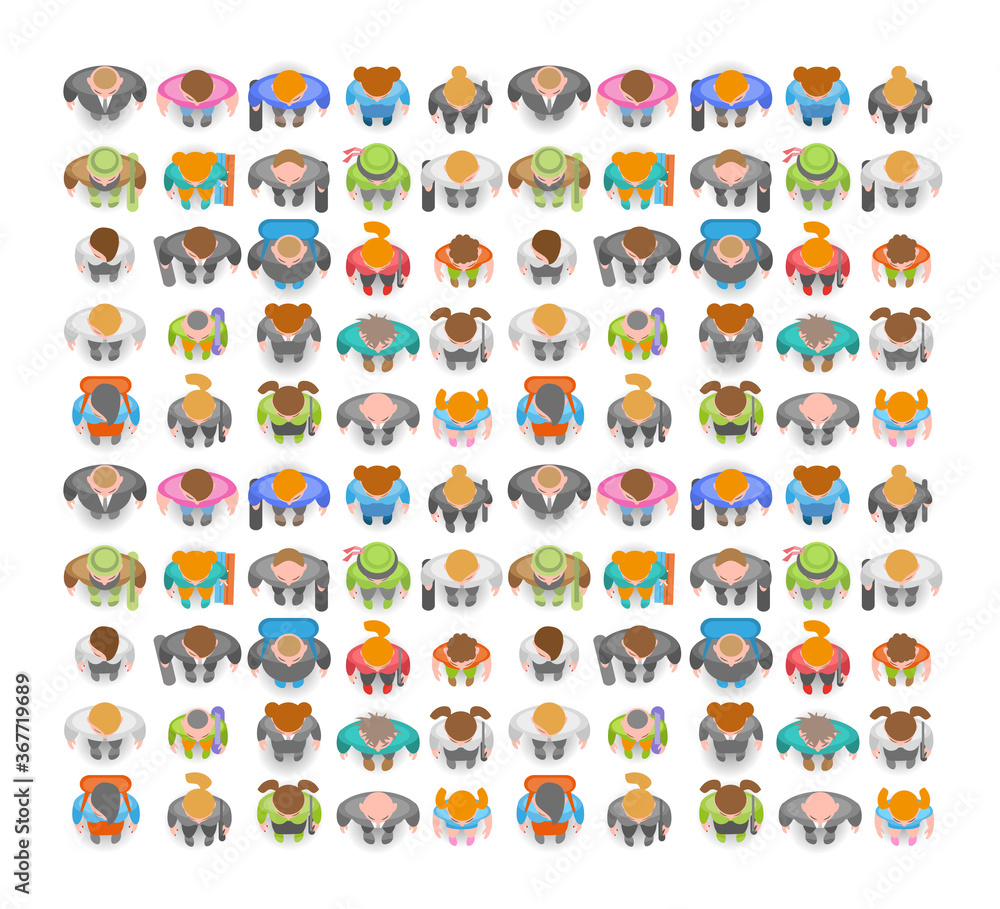 People, men and women, children, boys and girls. Top view. Different people. View from above. People, men and women, children, boys and girls. Top view. Different people. View from above.