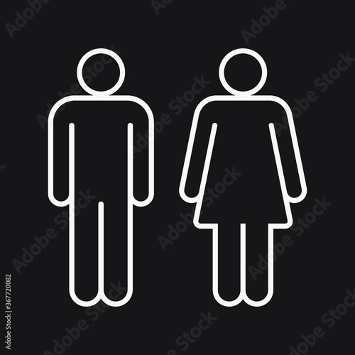 Man and woman icon set. Male and female gender profile symbol. Men and women wc logo. Toilet and bathroom sign. Person outline silhouette. Vector illustration image.
