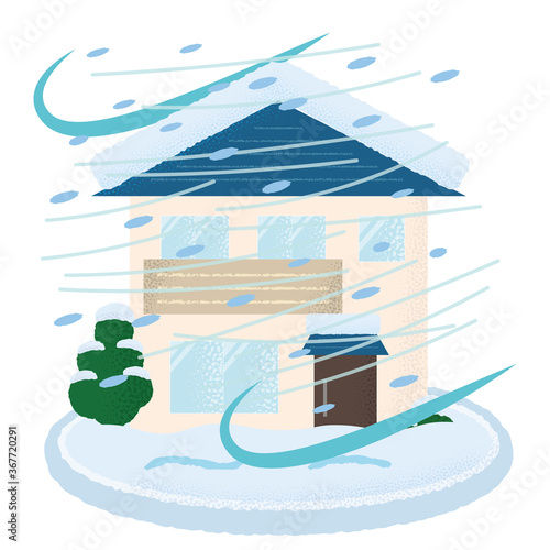 吹雪の被害を受ける住宅のベクターイラスト