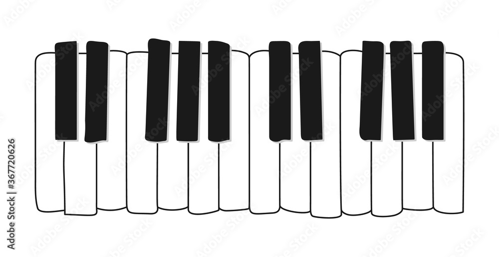 Vector piano music. Musical instrument keyboard. Flat illustration on black  background in cartoon style Stock Vector | Adobe Stock