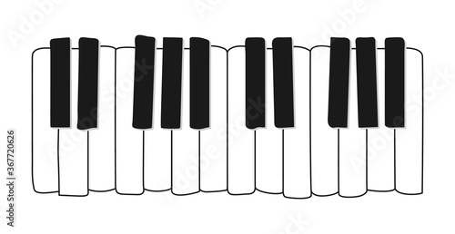 Vector piano music. Musical instrument keyboard. Flat illustration on black background in cartoon style