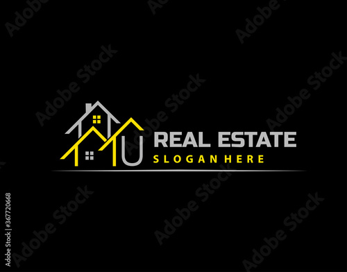 U Letter Logo. Simple House, Real Estate Architecture Construction Icon Design.