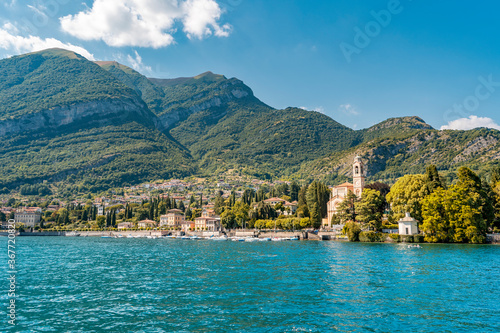 The beautiful como lake in italy seen from the boat