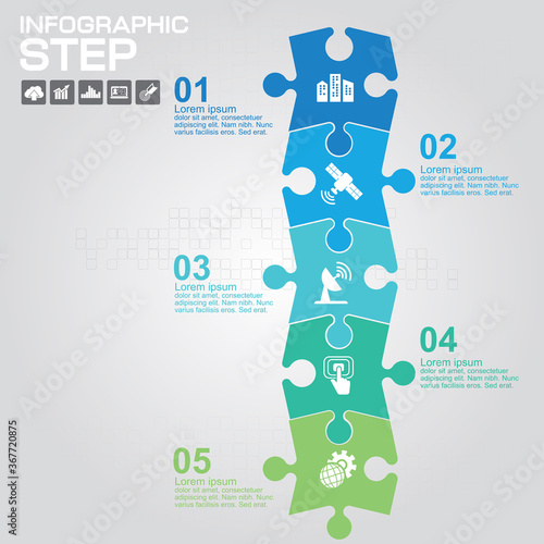 Colorful puzzle 5 details. Business component. The image can be used for your business, presentations, projects, promotion