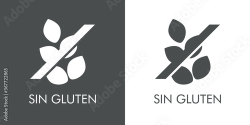 Logotipo texto Sin Gluten con granos de trigo en fondo gris y fondo blanco