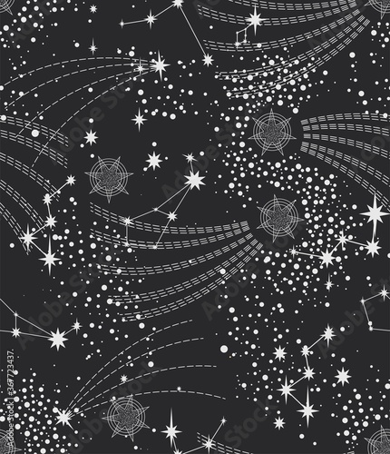 star constellation stellar zodiac sparks comet space seamless vector pattern