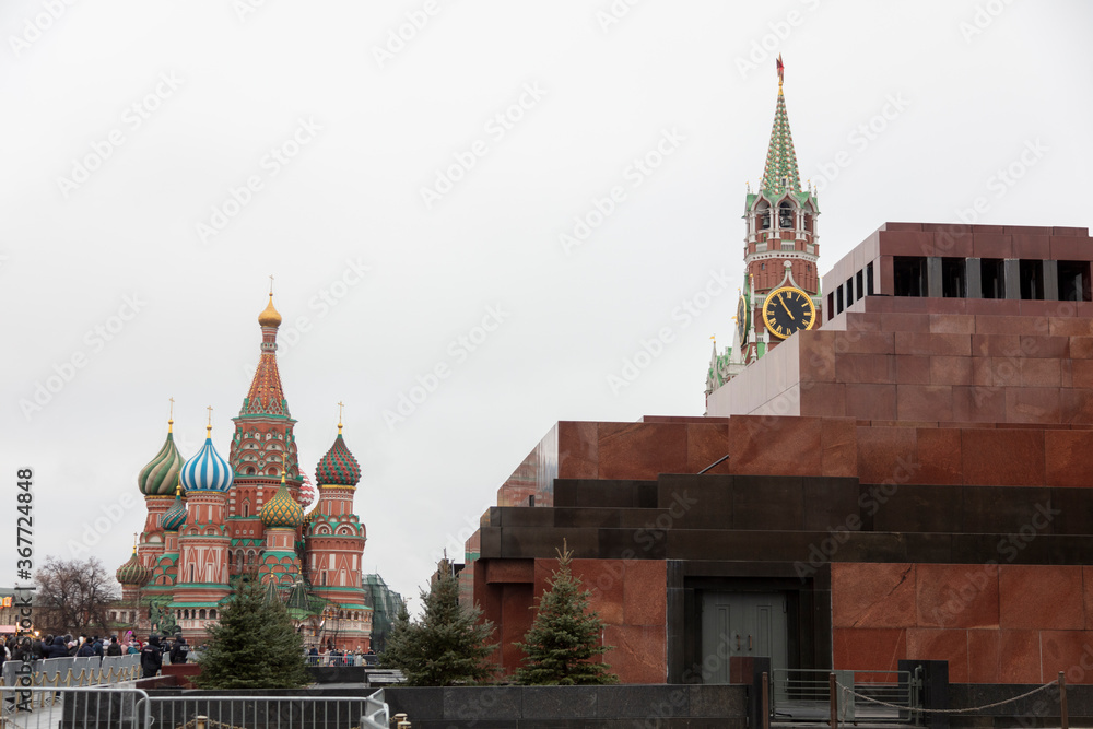 Fototapeta premium Moscow, Russia, the San Basil's cathedral, an orthodoxy church, situated in the Red Square. During the Christmas period