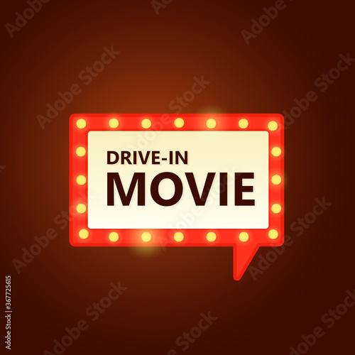 Drive-in movie marquee speech bubble icon. Clipart illustration