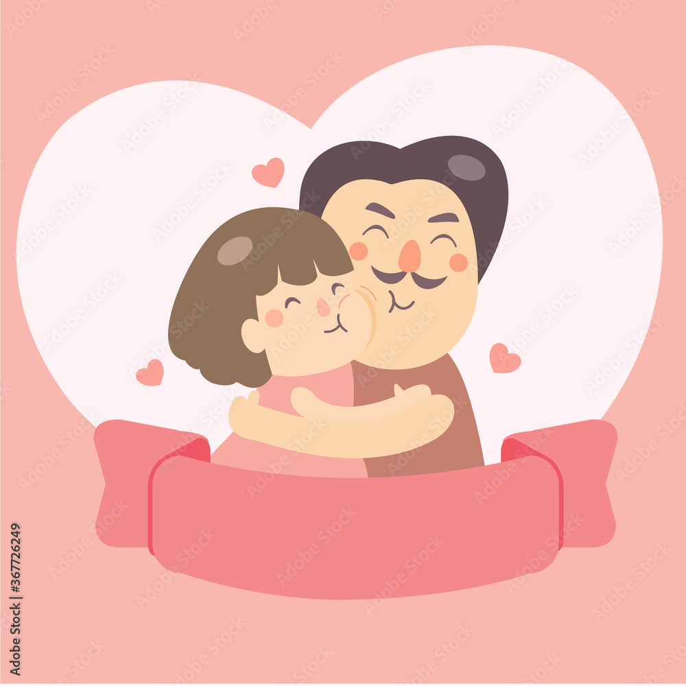 Dad and his daughter hugging. vector drawing concept of love and affection for a happy family.happy Father's day card. Dad and his daughter hugging. vector drawing concept of love and affection for a happy family.happy Father's day card.