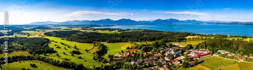 Lake Chiemsee Ising Bavaria. Aerial Panorama. Landscape. Agriculture Fields © cloudless