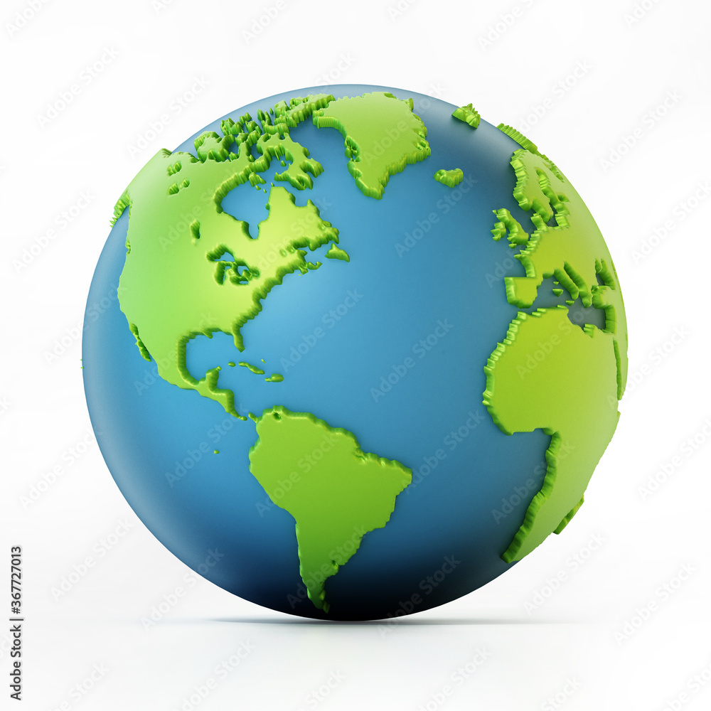 Blue and green colored globe isolated on white. 3D illustration