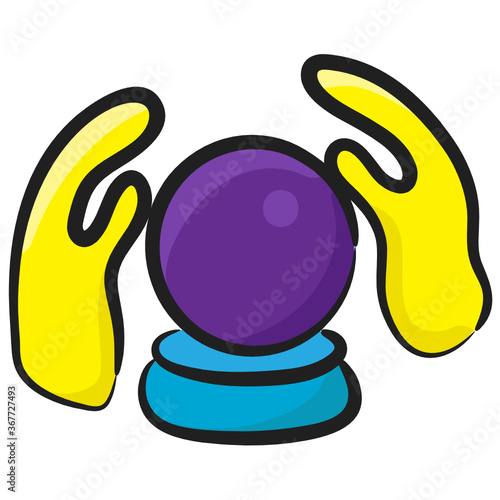
Getting future forecasting in magic glass, flat icon of magic ball 
