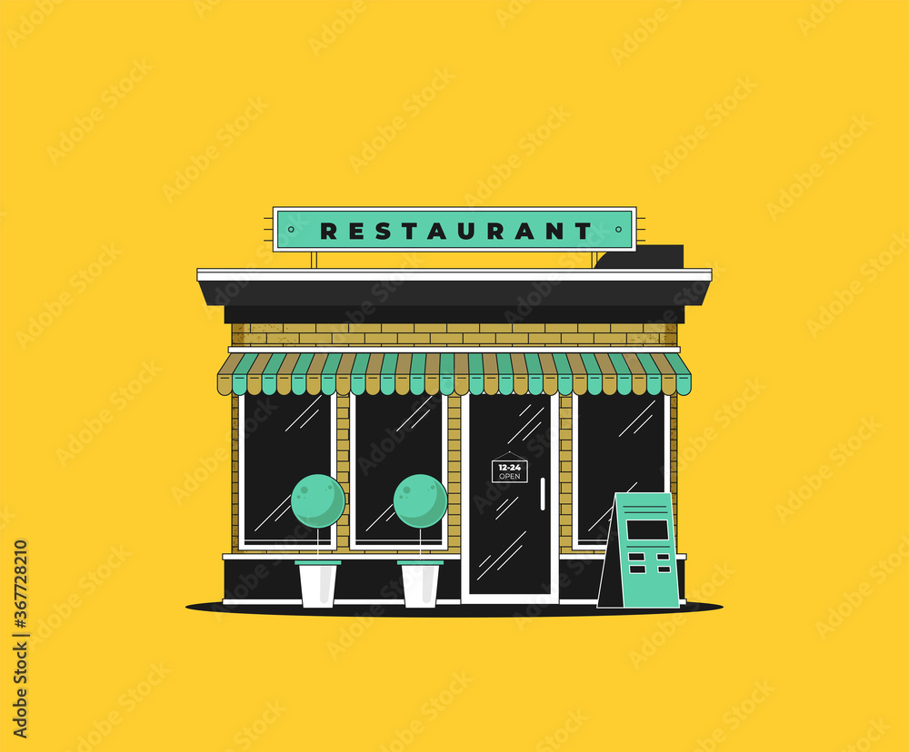 Obraz premium Downtown vector building with restaurant illustration isolated on background