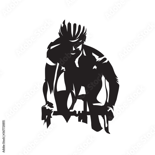 Bicycle racing, cycling. Road cyclist logo, isolated vector silhouette