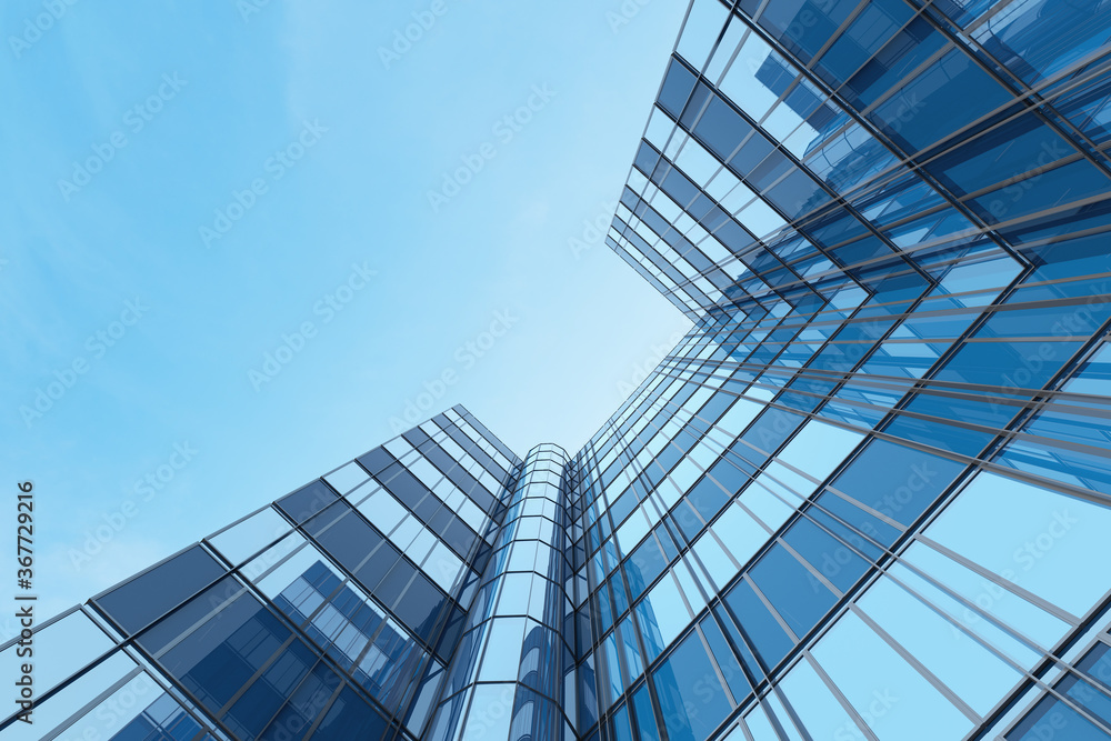 Fototapeta premium Abstract futuristic architecture, Skyscraper of curve glass office building. 3D render. 