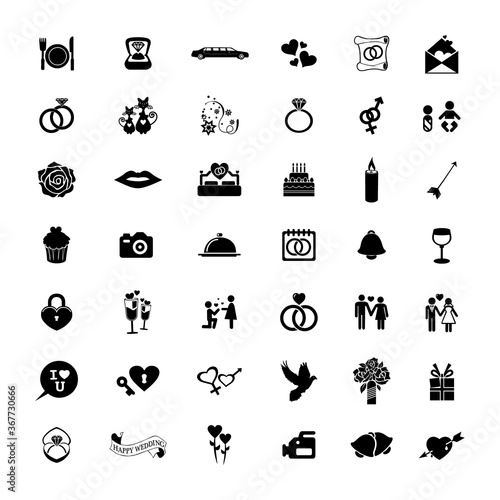 Big collection of wedding and love icons. High quality pictograms for web design. Flat vector illustration
