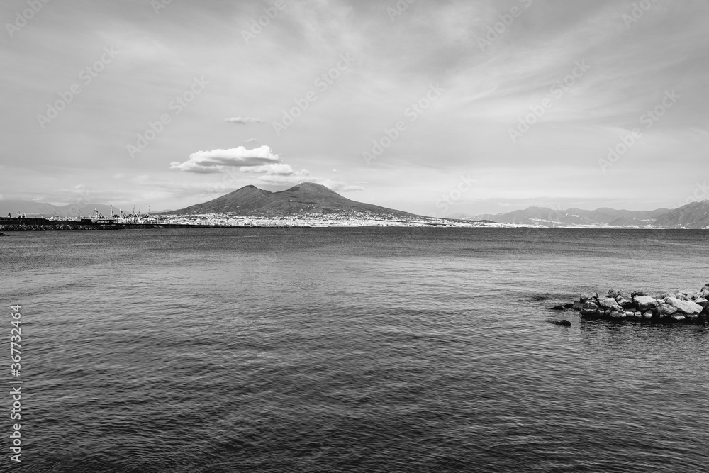 Mount Vesuvius seen from the shores of the golf of Naples, Italy