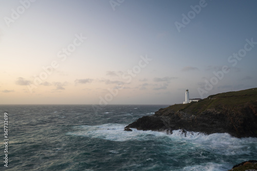 Trevose Head, Cornwall, UK. Lighthouse at dusk