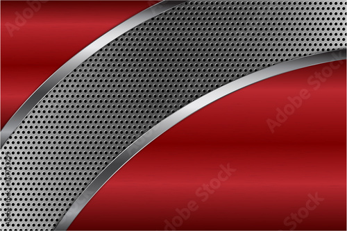  Metallic background.Red and silver with carbon fiber texture.Metal technology concept.