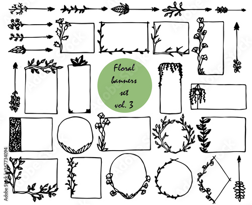 Floral doodles bullet journal banners and elements for notebook, diary and planner.	