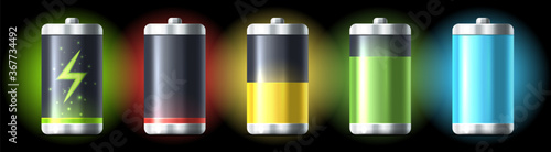 Set of isolated battery with low,half, full charge