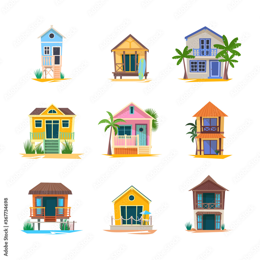 Surfer house or baywatch bungalow, beach building - obrazy, fototapety, plakaty 