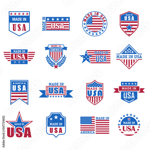 Set of made in USA icon with flag and stars