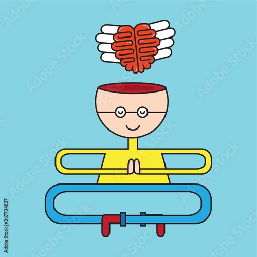mediating man with flying brain