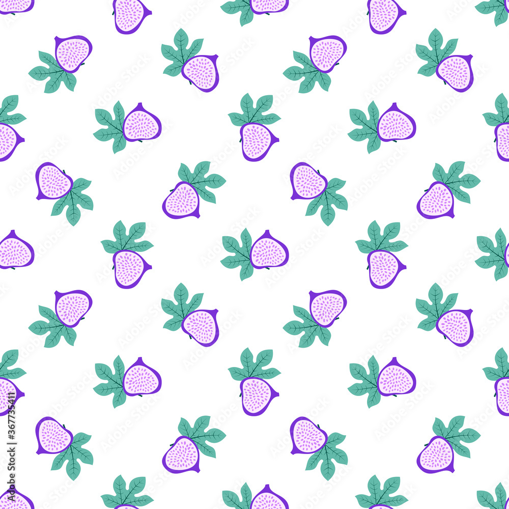 Abstract fruit pattern with figs and leaves. Tropical seamless pattern with fig and leaves on white background. Vector illustration in hand drawn style. Ornament for textile and wrapping. Abstract fruit pattern with figs and leaves. Tropical seamless pattern with fig and leaves on white background. Vector illustration in hand drawn style. Ornament for textile and wrapping.