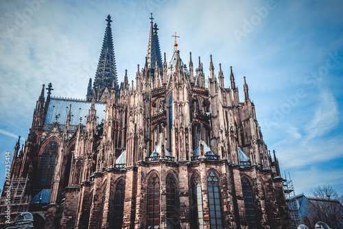 The stunning sculptured exterior of Cologne Cathedral  or also known as Kolner Dom  in the historic city of Cologne  Germany.