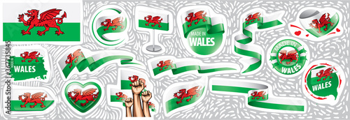 Vector set of the national flag of Wales in various creative designs