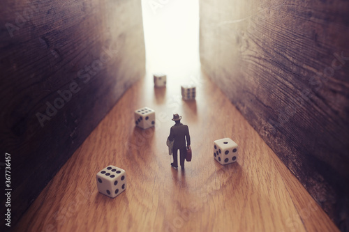 Obraz na plátne A surrealistic image of a man facing a dead end after trying his luck and encountering a problem