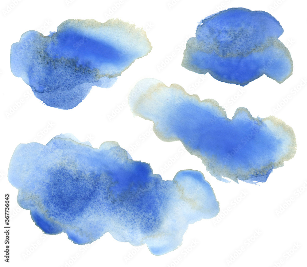 Blue watercolor staines  on a white background