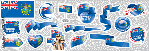 Vector set of the national flag of Pitcairn Islands in various creative designs