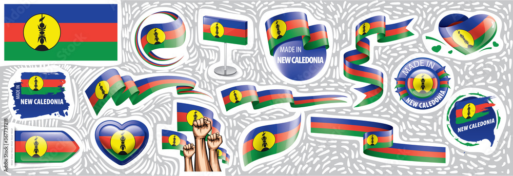 Vector set of the national flag of New Caledonia in various creative designs