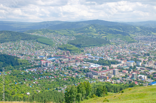 Top view of the city in the mountains on Altai Gorno-Altaysk 