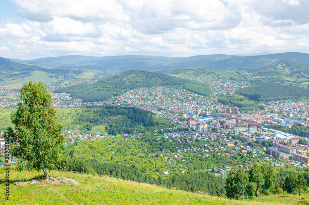 Top view of the city in the mountains on Altai Gorno-Altaysk
