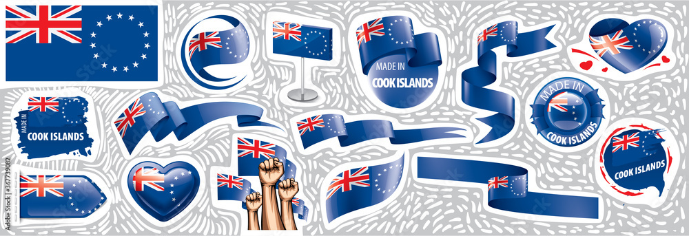 Obraz premium Vector set of the national flag of Cook Islands in various creative designs