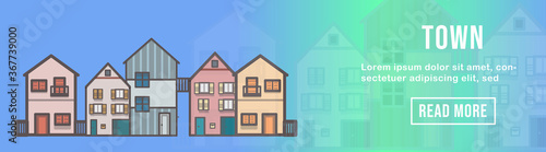 Town houses vector illustration.  City townscape landscape banner template. Background design. 