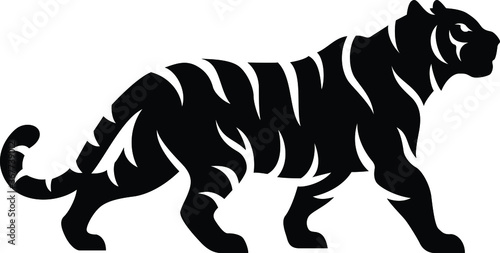 Simple Design of Silhouette of Tiger Walking Vector photo