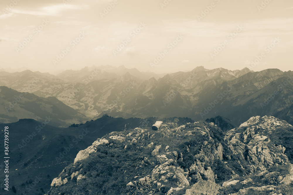 mountains in the fog