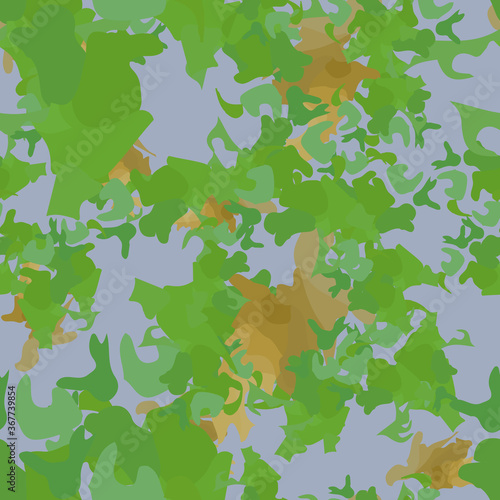 Forest camouflage of various shades of green, violet and yellow colors