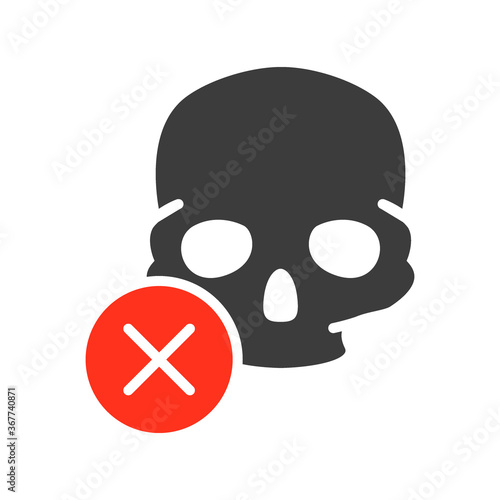 Skull with cross checkmark colored icon. Bone structure of the head, cranium symbol