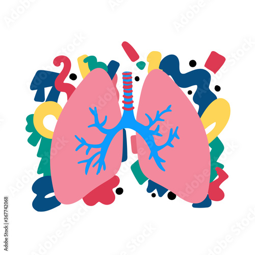 Hand-drawn lungs. Bright abstract illustration of a human organ. All elements are isolated on a white background.