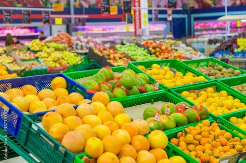 Many fresh fruits in a Supermarket