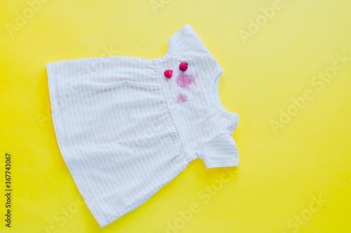 raspberry stains on clothes.daily life dirty stain for wash and clean concept