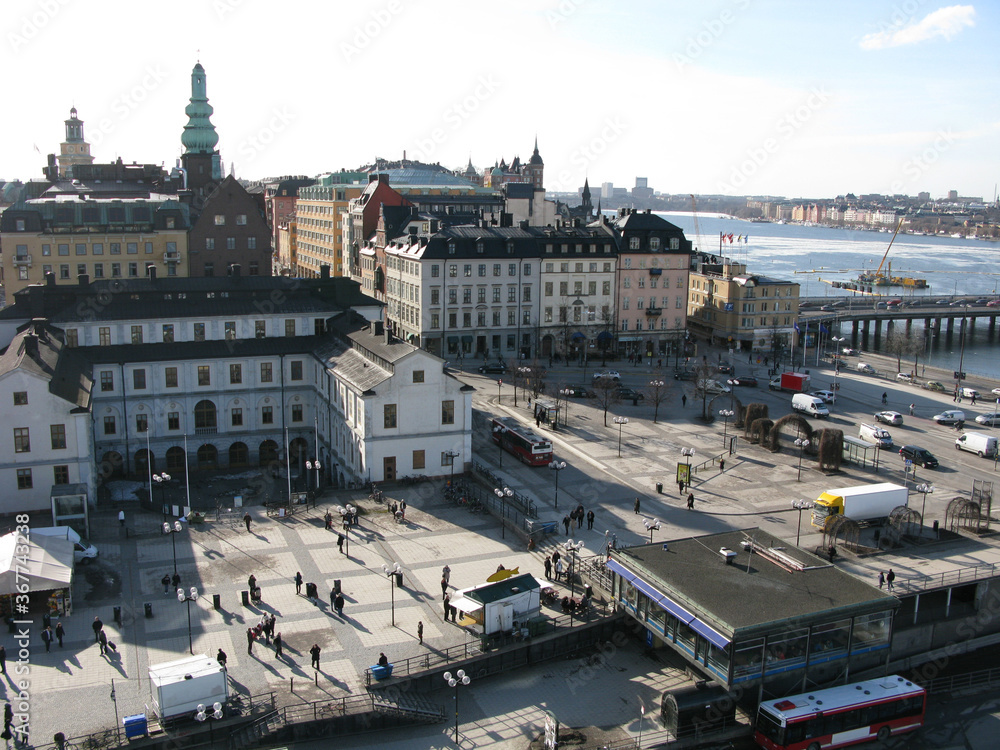 Slussen area in the southern part of Stockholm.  