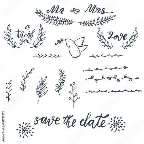 Vector wedding calligraphic design elements and page decoration