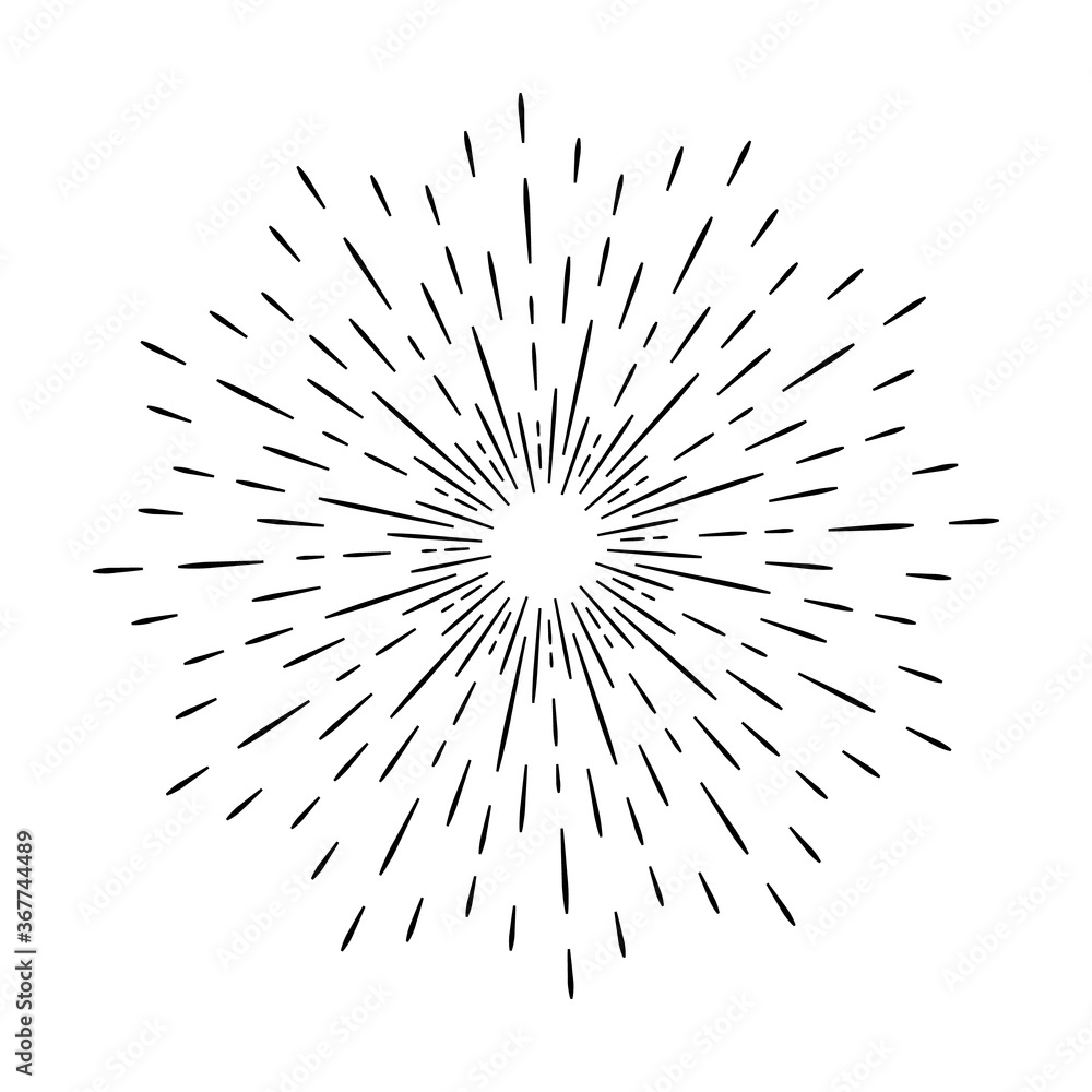 Sun burst, star burst sunshine. Radiating from the center of thin beams, lines. Sun burst, star burst sunshine. Radiating from the center of thin beams, lines.